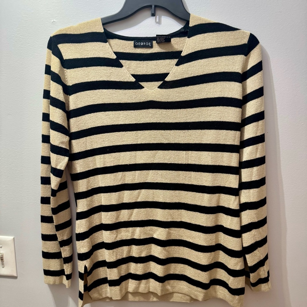 George Black and Tan Striped Women's Sweater, Size Large